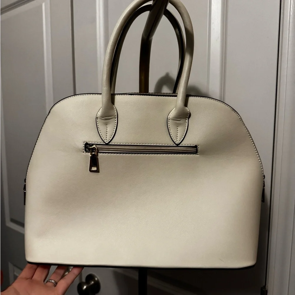Le Miel White Baseball-Stitch Satchel